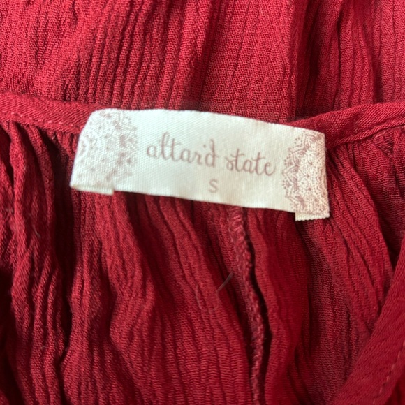 NWT Altar’d State Burgundy Boho Mini Peasant Dress Metallic Embroidery Size S - Picture 5 of 8